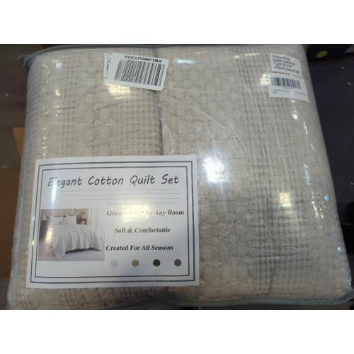 CozyTide Oversized King Quilt 120x120,100% Cotton Waffle Weave Khaki Bedspread,3 Piece Ultra Soft California King Quilted Coverlet Set Farmhouse Shabby Bedding Set