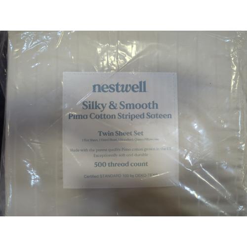 Birch Twin Size Nestwell BIRCH STRIPE Pima Cotton 500-Thread-Count Sheet Set, US Twin