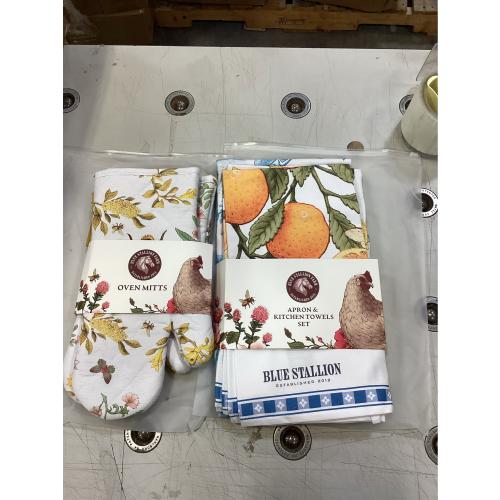Kitchen set apron towel, and mitts