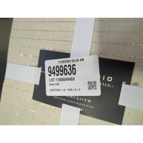 Solino Home Linen Square Tablecloth 52 x 52 Inch - Pinstripe, 100% Pure Linen Ivory and Black Table Throw - Machine Washable Tablecloth for Fall, Autumn, Thanksgiving, Christmas, Holiday