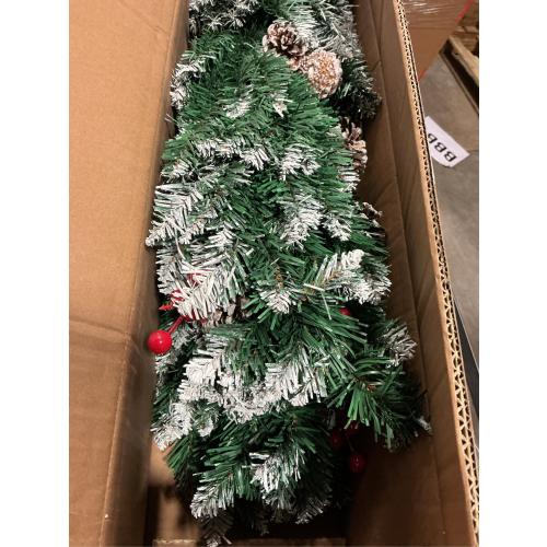 6ft Pencil Christmas Tree, Artificial White Spraying Snow Flocked tree- Partially Flocked & Frosted Slim Holiday Tree Decoration, Skinny Xmas Tree, 316 Frosted Tips, 30 Pine Cones 30 Red Berries
