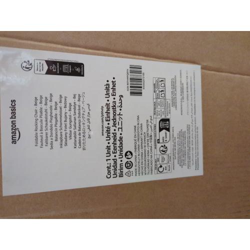 Amazon Basics Outdoor Patio Folding Reclining Lounge Rocking Chair with Pillow, Affordable Folding Chairs for Outside, Beige, 33.6 x 37.4 x 26 inch