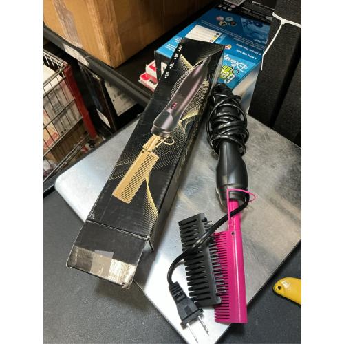 Hot Comb Hair Straightener Pressing Combs - Ceramic Electric Straightening Comb for Natural Black Beard Wigs Holiday Gift- Pink