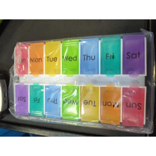 Multicolor Ezy Dose Ezy Fill Weekly 14-Day Pill Organizer, Pop-Out Compartments, Rainbow