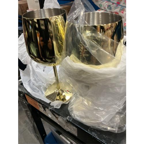 Gusto Nostro Stainless Steel Wine Glass - 18 oz Unbreakable Gold Wine Glasses for Travel, Camping and Pool - Fancy, Unique and Cute Portable Metal Wine Glass for Outdoor Events, Picnics (Set of 4)