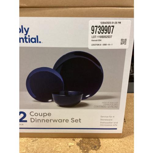 Gibson Simply Essential Coupe 12-Piece Blue Round Stoneware Dinnerware Set