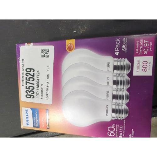Philips Ultra Definition A19 E26 (Medium) LED Bulb Soft White 60 Watt Equivalence 4 pk