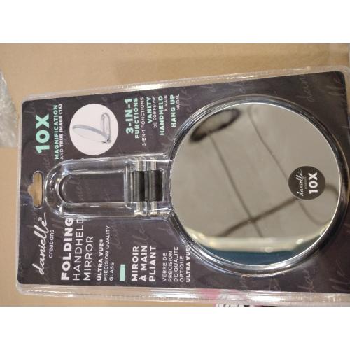 Danielle Creations 5.5-Inch Folding 2-Sided Hand Mirror, 10x Magnification, Acrylic