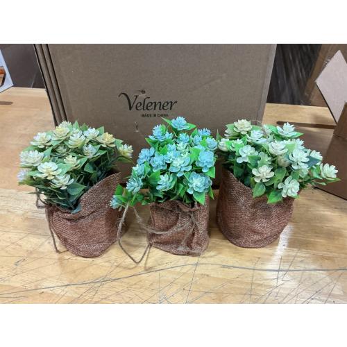 Velener Babys Breath Artificial Flowers in Small Burlap Bag Vases 3Pcs