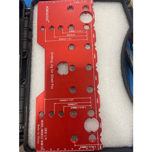 Shelf Pin Jig, 6mm Cabinet Adjustable Drill Guide, 1/4 Inch Aluminum Shelf Pin Drilling Jig Drilling for Straight Hole Shelf Pin Drilling Template Woodworking Tools, Red