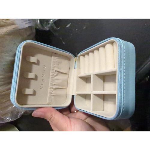 Vlando Small Travel Jewelry Box Organizer Display Case for Girls Women Gift Rings Earrings Necklaces Storage, Blue