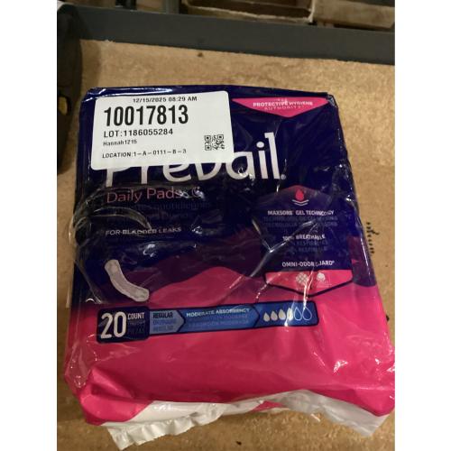 Prevail Daily Pads for Bladder Leaks, Disposable, Moderate Absorbency, Regular, 20 Count, 2 Pack