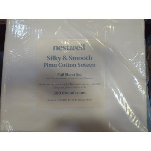 Bright White Full Size Nestwell Pima Cotton Sateen 500-Thread-Count Full Sheet Set in Bright White