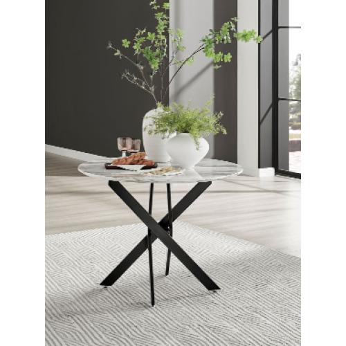 Novara 100cm White Marble Effect Table with Black Legs ‼️2 BOXES ‼️