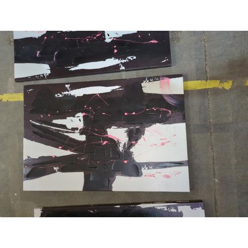 Art 3 Panels Black, White, and Pink Abstract Canvas Wall Art Prints 3D Textured Painting for Living Room (Medium)