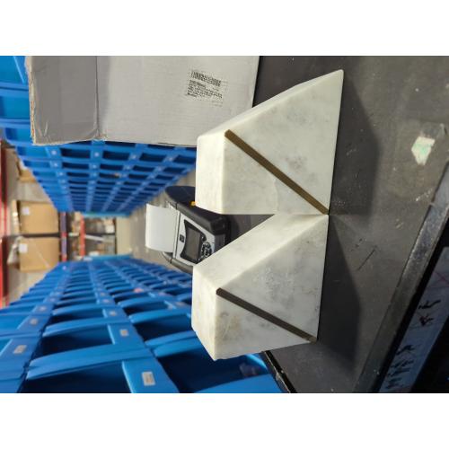 2 Pack White Marble and Gold Cork & Mill Marble Book Ends for Shelves, Decorative Bookends for Heavy Books, Unique Mid Century Modern White and Gold Bookends with Brass Inlay, Heavy Duty Bookshelf Stopper, Set of 2