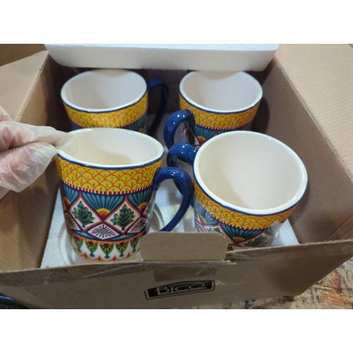 Bico Havana Ceramic Coffee Mugs Set of 4, 16 oz Large Tea Cups with Handle, Aesthetic Latte Mugs for Cappuccino Cocoa, Lead-Free, Dishwasher and Microwave Safe, Housewarming Gift
