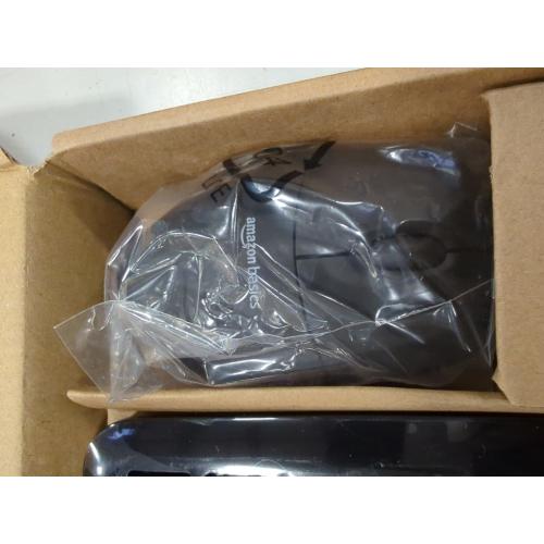 Black Amazon Basics Wired Keyboard and Mouse Bundle, Full-Sized, QWERTY Layout, Black