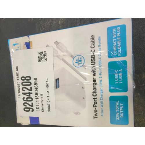 Anker 2 Port 33W Wall Charger with 6' USB-C to USB-C Cable - White