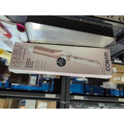 Conair Double Ceramic 1-1/2 Inch Curling Iron, 1.5-Inch Barrel Creates Soft Waves and Curls, Hair Curler for Use on Medium and Long Hair, White