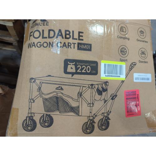 Heimuee...220Lbs... Wagon Cart Foldable, Heavy Duty Collapsible Utility Wagon with 220lbs Capacity, All-Terrain Beach Wheels, Portable Garden Cart for Camping, Sports, Outdoor, Shopping, Black
