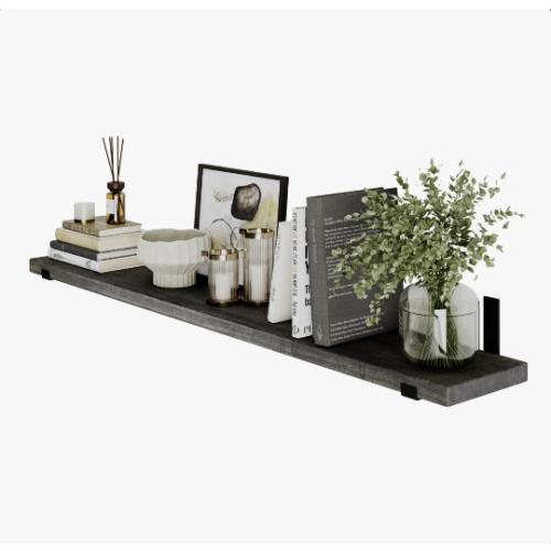Long Floating Shelves For Wall, Wood Wall Shelf With Heavy Duty Metal Brackets Ebony