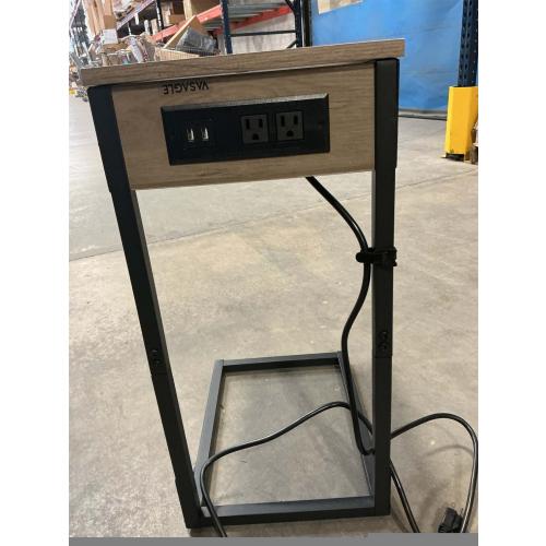 VASAGLE C-Shaped Side Table, End Table with Charging Station, C Table for Couch, Sofa, Adjustable Feet, for Bedroom, Living Room, 2 USB Ports and Outlets, Heather Greige ULET362K02