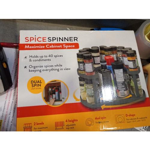 Allstar Innovations Spice Spinner Two-Tiered Spice Organizer & Holder That Saves Space, Keeps Everything Neat, Organized & Within Reach With Dual Spin Turntables- Grey