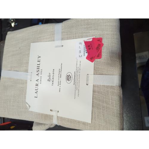 Laura Ashley Dothan Luxury Linen Blend Tablecloth for Formal Dining, Holiday, Wedding or Party, 60 x 84, Taupe