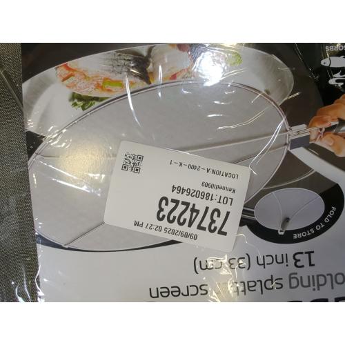 Silver 13 Amco Stainless-Steel Odor Absorbing Splatter Screen with Foldable Handles, 13-Inch Stainless Steel Grease Splatter Guard, Fine Mesh for Frying Pan