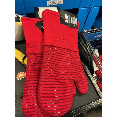 All-Clad Silicone Oven Mitts: Heat Resistant up to 500 Degrees - 100% Cotton & Silicone, 14x7 Oven Mitt for Kitchen and Barbeque, 2-Pack, Chili