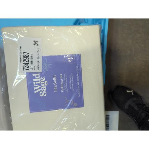 Wild Sage Brushed Cotton Percale 300-Thread-Count Full Sheet Set in Coconut Milk