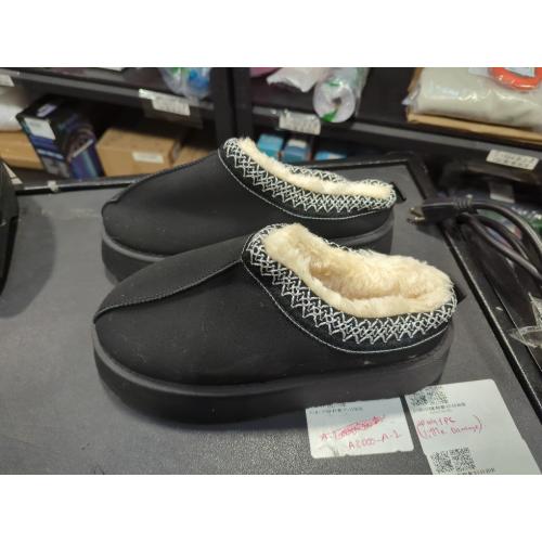 Black Contrast Print Suede Plush Lined Snow Boots for Winter