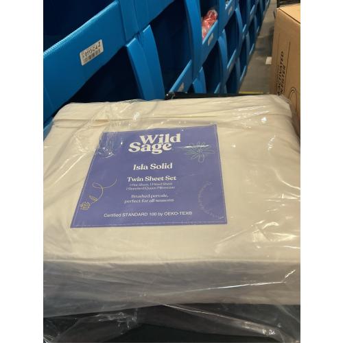 Wild Sage Brushed Cotton Percale 300-Thread-Count Twin Sheet Set in Coconut Milk