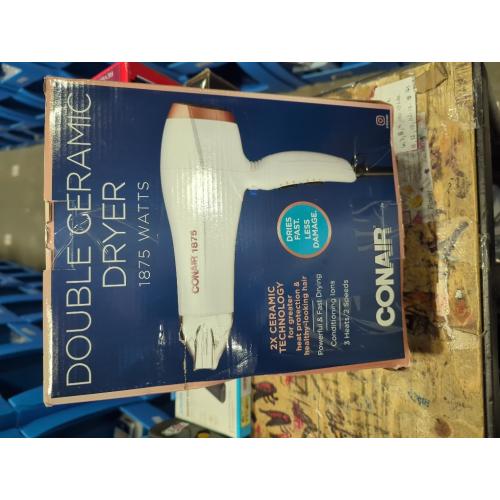 Conair Double Ceramic Hair Dryer, 1875W Blow Dryer with Diffuser and Concentrator, Ionic Conditioning, 3 Heat & 2 Speed Settings, Amazon Exclusive, White