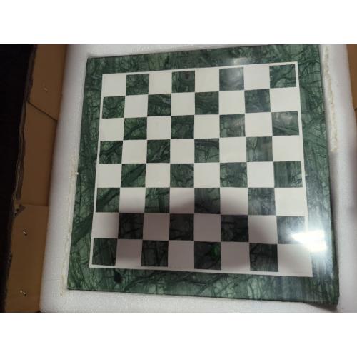 StonKraft Collectible Green Marble Chess Board Set   Brass Crafted Pieces Pawns - Decorative Stone Chess - Home Décor - 15 Inches