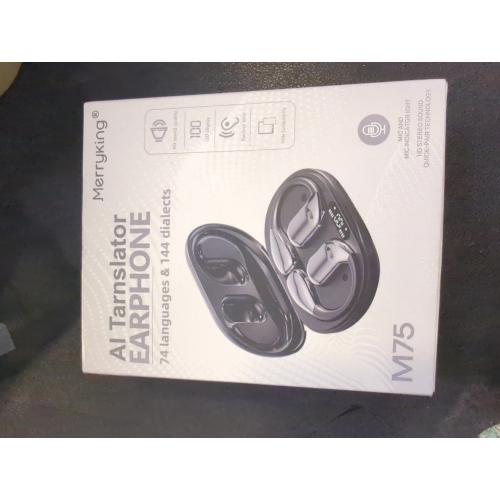 Black 144 Language Support Headphones with Battery Indicator - Real Time Translator Earbuds | Open Ear Wearable Device for Instant Bilingual Conversation, Fitness Audio, Music Listening, Way Speech