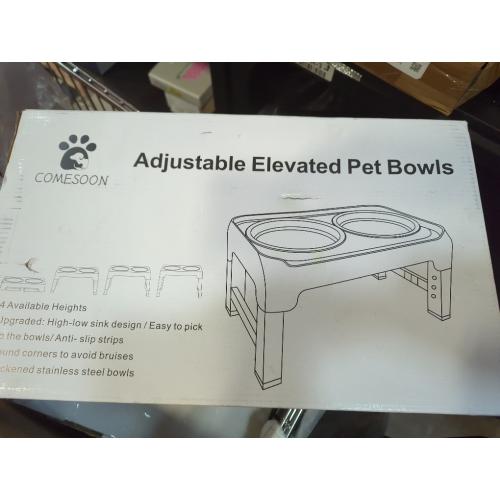 COMESOON Elevated Dog Bowls, 4 Height Adjustable Raised Bowl Stand with 2 Thick 50oz Stainless Steel Food Bowls Non-Slip Feeder Adjusts to 3.7'', 9.2'', 10.75'', 12.36'' Black, (DB-W01)