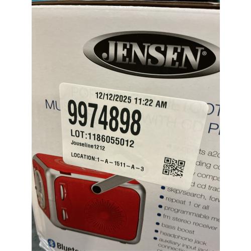 Jensen CD-555RS Red CD Bluetooth Boombox Portable Bluetooth Music System with CD Player  CD-R/RW & FM Radio with Aux-in & Headphone Jack Line-in Limited Edition- (Red)