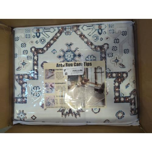 Washable Area Rug 9x12 Retro Flowers Boho Design Non-Shedding Easy Care Ideal for High Traffic Areas in Living Room Bedroom Office Coffee Table Kitchen Large Carpet