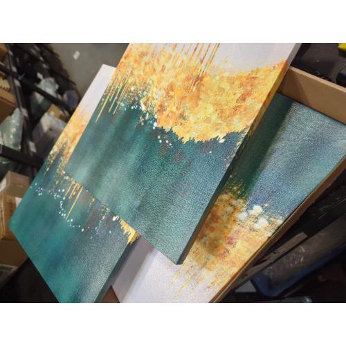 Pacimo Canvas Art Wall Decor Geometric Gold Green Pictures Strokes Abstract Shapes Illustrations Painting Prints on Canvas 3 Pieces Modern Artwork Stretched and Framed Ready to Hang - 12 x 16 x 3