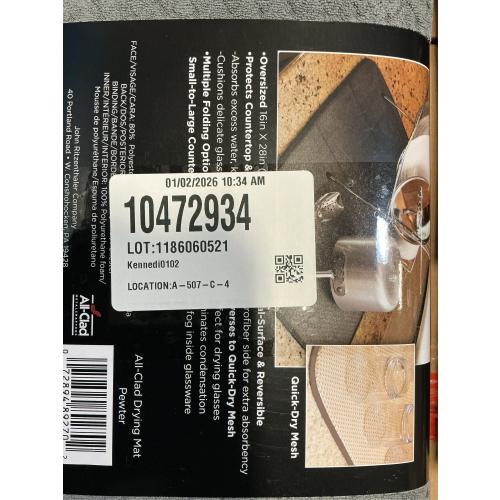 All-Clad Premium Reversible Dish Drying Mat for Kitchen: 16 x 28 Ultra-Absorbent, Long-Lasting, No Condensation, and Oversized for Large Pots and Pans - 2 Pack, Pewter