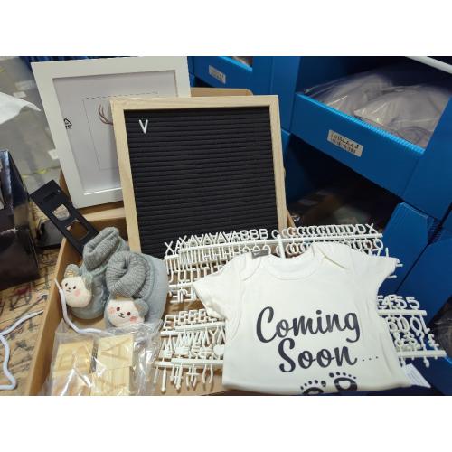 9 Pcs Pregnancy Announcement Set Pregnancy Reveal Ideas Felt Letter Board Baby Bodysuit Booties Photo Frame Bear Plush Wood Blocks for Coming Soon Baby Announcement(Black)