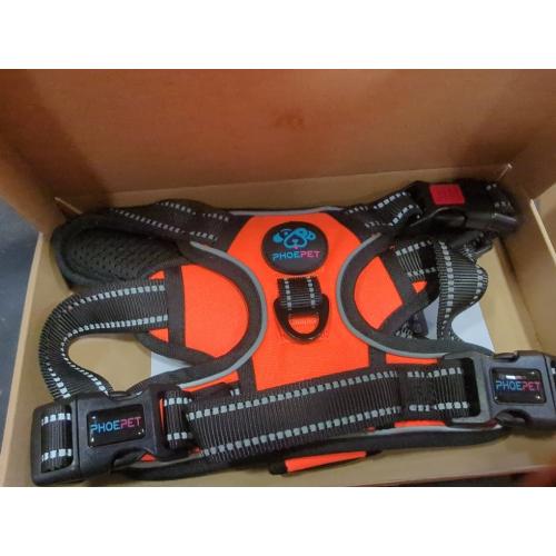 Size medium Color orange PHOEPET No Pull Dog Harness Medium Reflective Front Clip Vest with Handle,Adjustable 2 Metal Rings 3 Buckles,[Easy to Put on & Take Off](M, Orange)