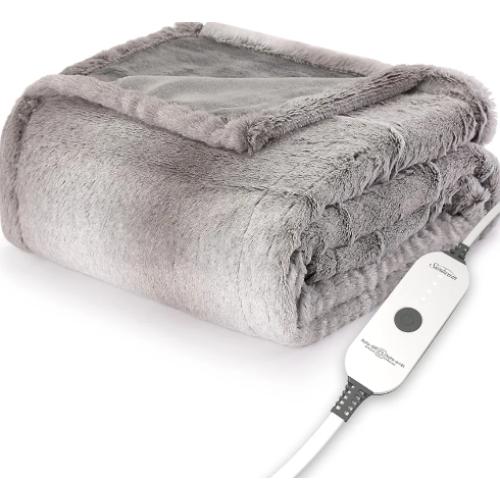 Sunbeam Royal Faux Fur Night Fog Heated Personal Throw / Blanket, Cozy-Warm, Adjustable Heat Settings