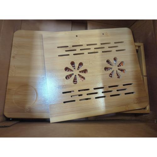 Adjustable Bamboo Laptop Desk with Cooling Fan, Foldable Bed Tray for Breakfast, Writing, and Drawing, with Tilting Top and Drawer, Portable Lap Desk for Bed, Sofa, and Floor.