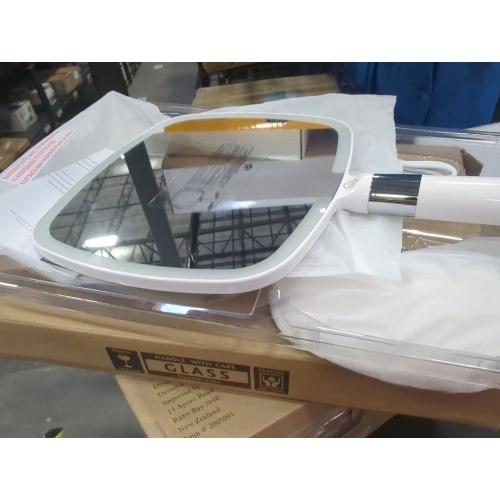 Size 9x13 Color White MIRRORVANA Lighted Travel Hand Mirror with Comfy Handle and Detachable Stand - Portable, Thin and Lightweight Design - Rechargeable with 3 LED Light Settings - 9 x 13 (White)