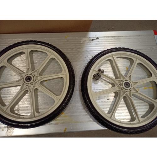 20 Flat Free Tire and Wheel with 3/4 & 5/8 Bearing, Replacement Wheels for Rubbermaid Wheelbarrow,Lawn Carts, Big Wheel Utility Carts and Garden Yard Cart, 2 Pcs Grey