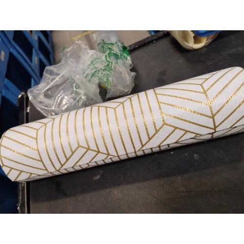 Shelf Liners for Kitchen Cabinets 12in x 20FT, Non Adhesive Cabinet Liner Strong Non-Slip Thickened Gold Geometric Drawer Liner, Easy to Clean for Shelf, Cabinet with Knife and Tape Measure