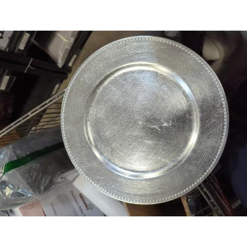 12 Pack 13 Silver Plastic Beaded Charger Plates - 12 pcs 13 Inch Round Wedding Party Decroation Metallic Charger Plates (Silver, 12)